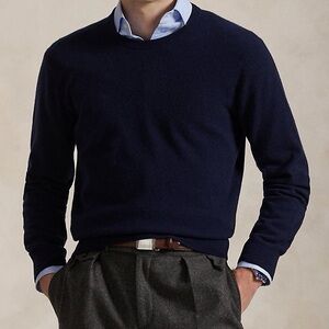 POLO RALPH LAUREN Washable Cashmere Crewneck Sweater, Small, Blue